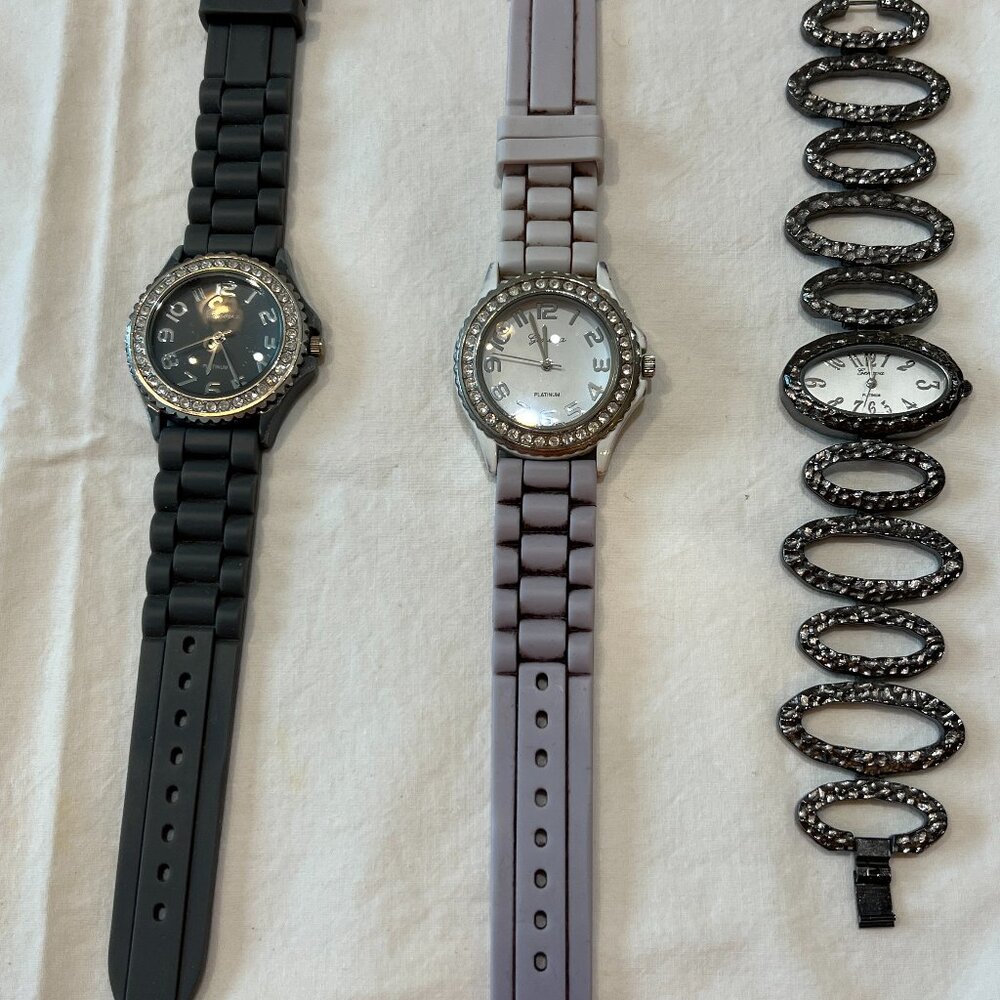 THREE FASHION GENEVA PLATINUM LADIES WATCHES